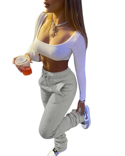 Women's Mid-Waist Thick Stacked Jogger Sweatpants
