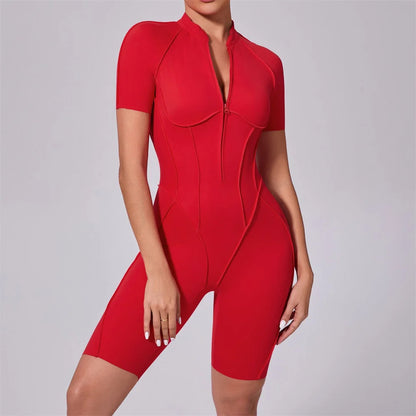 Women's Fitness Jumpsuit with Zipper - Activewear Bodysuit for Workout & Gym