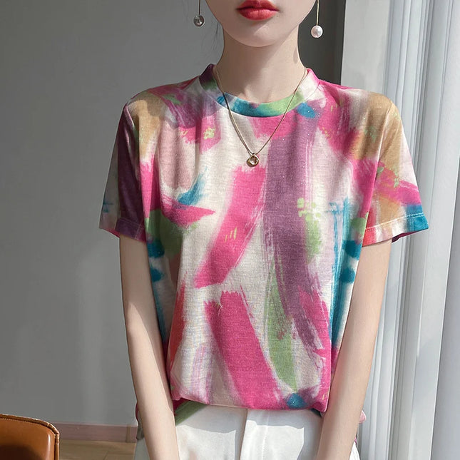 Elegant Women's Satin Silk V-Neck Short Sleeve Blouse