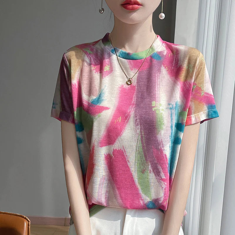 Elegant Women's Satin Silk V-Neck Short Sleeve Blouse