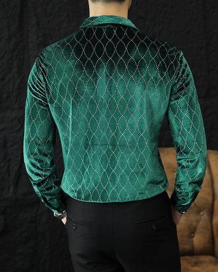 Luxury Velvet Men's Slim Fit Shirt with Grid Pattern
