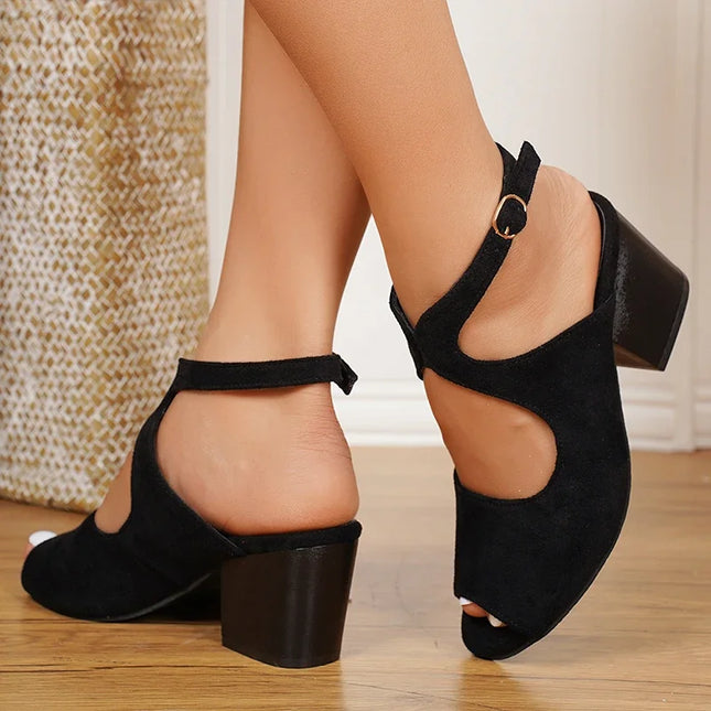Women's Ankle Wrap Flock Sandals with Cross Straps, Thick Sole, Square Heel, and Non-Slip
