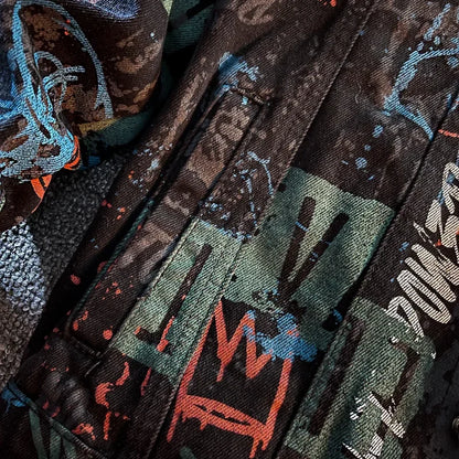 Men's Letter Graffiti Denim Style Jacket – Stylish Streetwear Outerwear for Men
