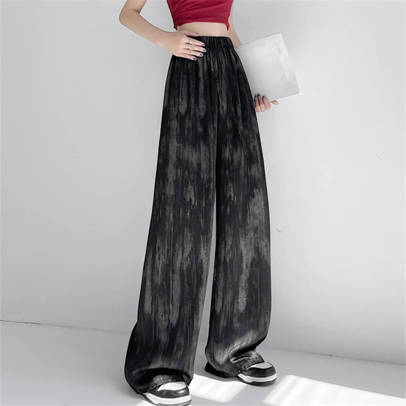 Retro Tie-Dye Wide Leg Pants for Women - Loose, Straight-Fit Boho Style Trousers