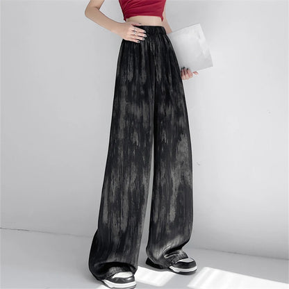 Retro Tie-Dye Wide Leg Pants for Women - Loose, Straight-Fit Boho Style Trousers