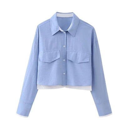 TRAFZA Women’s Cropped Button-Up Shirt