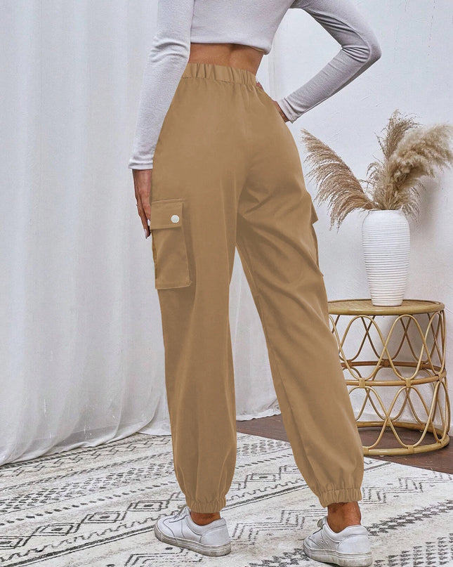 Women's Relaxed Fit Cargo Pants with Elastic Waist and Multiple Pockets