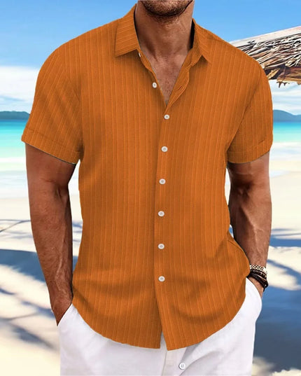 Men's Vertical Jacquard Short Sleeve Button-Down Shirt