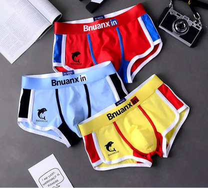 Men's Cotton Boxer Briefs - 3 Pack Underwear with Dolphin Print