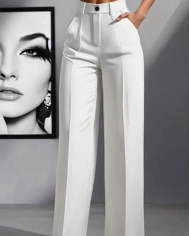 High-Waisted Straight Leg Pants for Women with Button Fly