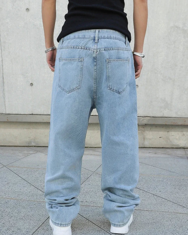 Men's Oversized Baggy Jeans - Loose Fit Straight Wide Leg Denim Pants