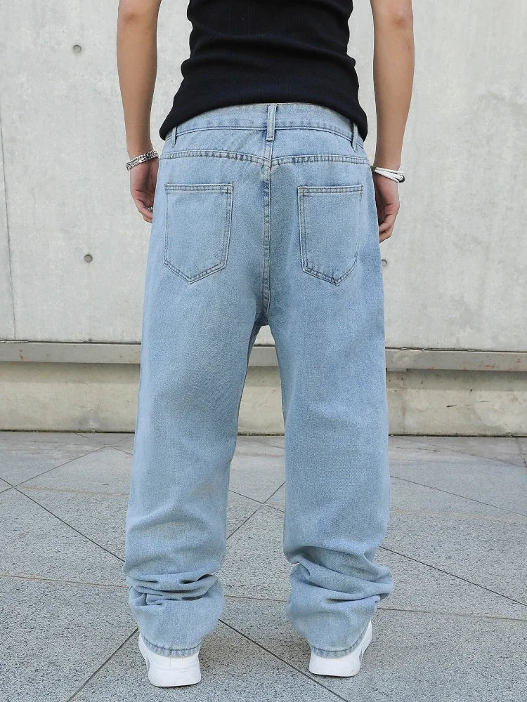 Men's Oversized Baggy Jeans - Loose Fit Straight Wide Leg Denim Pants