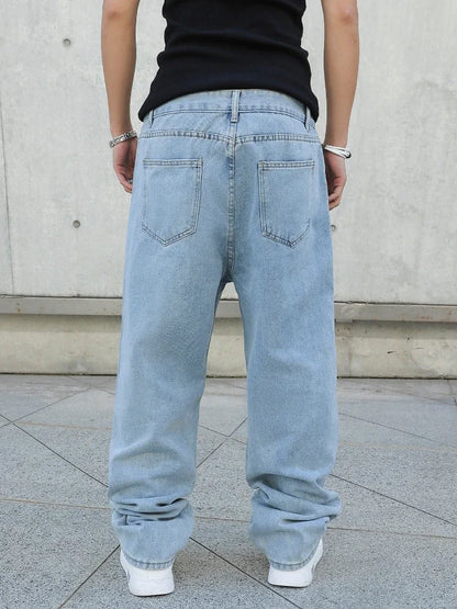 Men's Oversized Baggy Jeans - Loose Fit Straight Wide Leg Denim Pants
