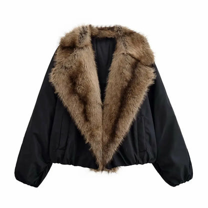 Women's Casual Jacket with Lapel and Fur Collar