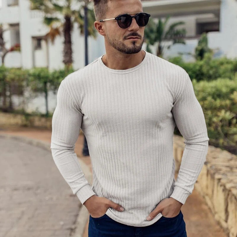 Men's Slim Fit Knitted Sweater - Breathable, Casual, Elastic, Stretch Fabric