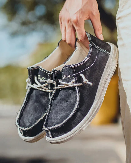 Men's Canvas Denim-Style Sneakers - Breathable Vulcanized Casual Shoes for Men