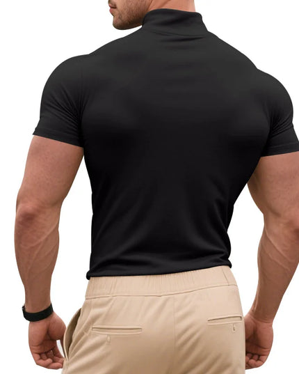 Men's Quick-Dry Half High Collar Short Sleeve Breathable Slim T-Shirt