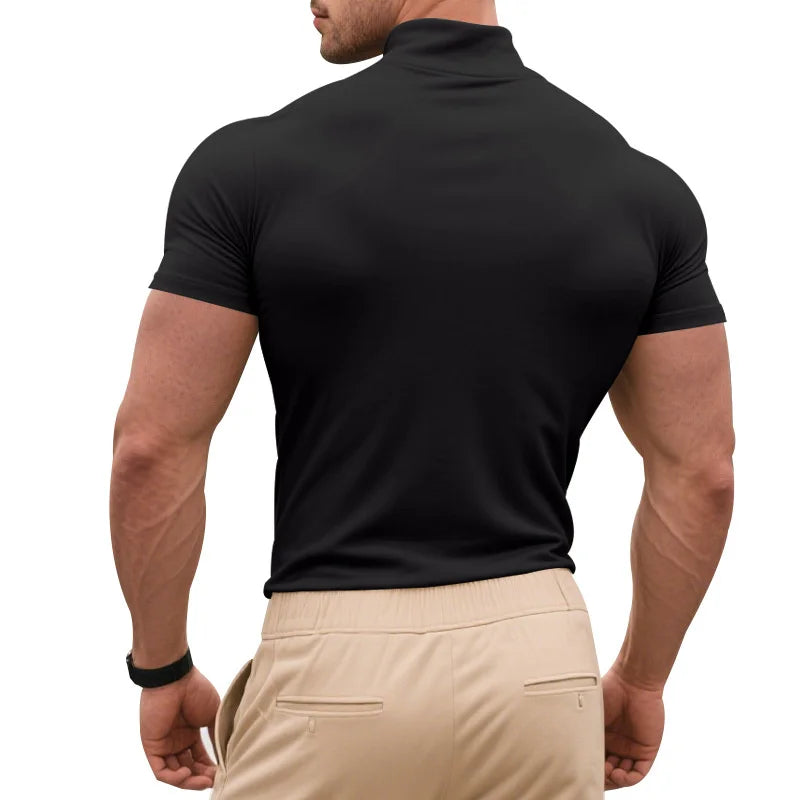 Men's Quick-Dry Half High Collar Short Sleeve Breathable Slim T-Shirt