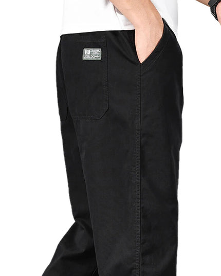 Men's Casual Cotton Pants with Relaxed Fit, Elastic Waist, and Drawstring