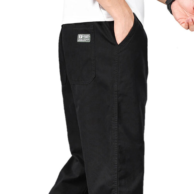 Men's Casual Cotton Pants with Relaxed Fit, Elastic Waist, and Drawstring
