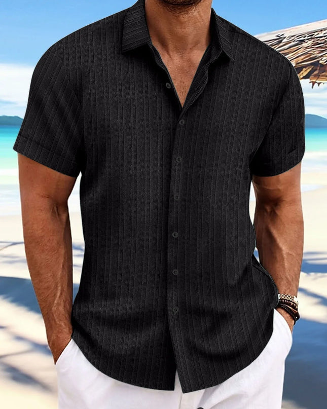 Men's Vertical Jacquard Short Sleeve Button-Down Shirt