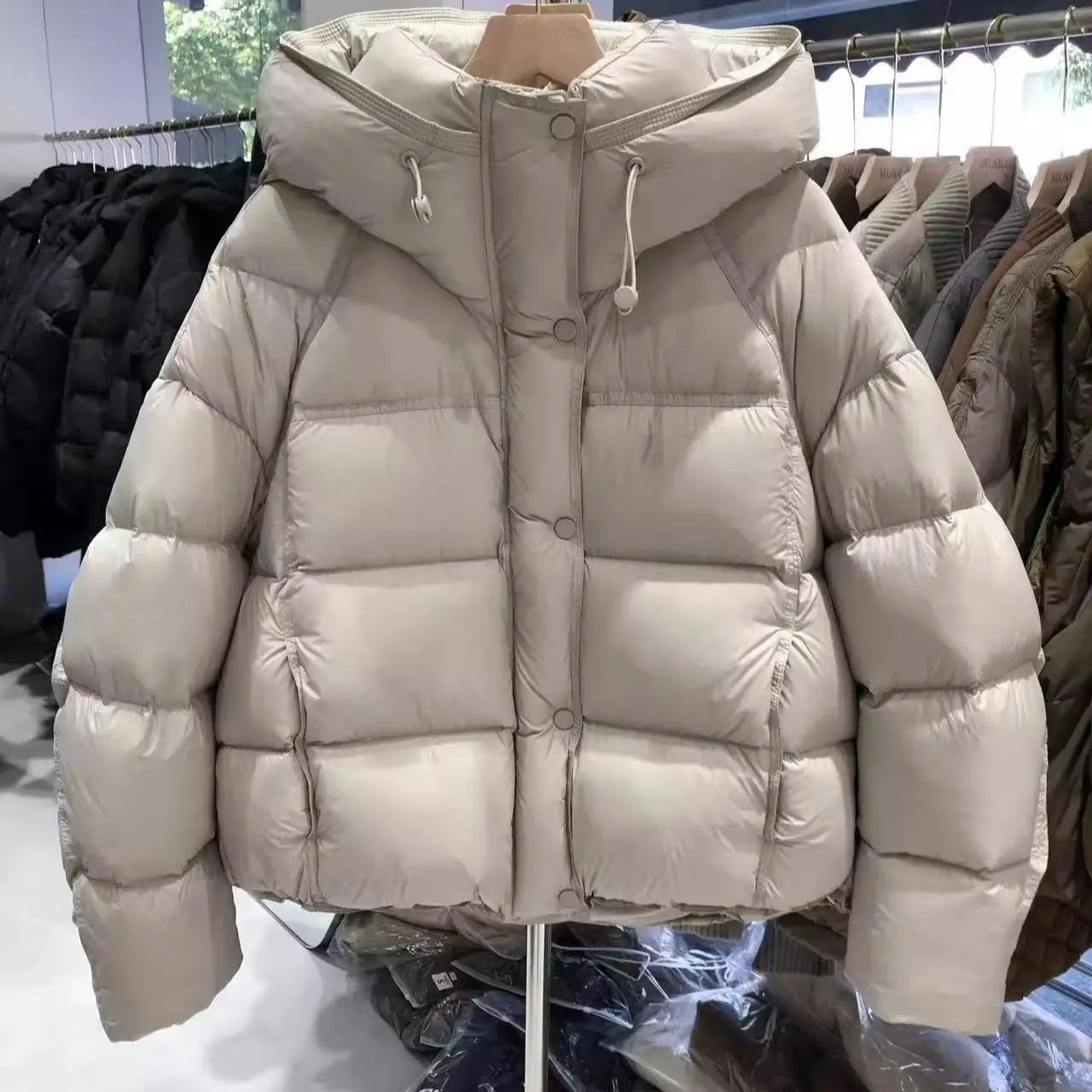 Women's Hooded Puffer Jacket - Lightweight Korean Style Cotton-Padded Coat with Zipper