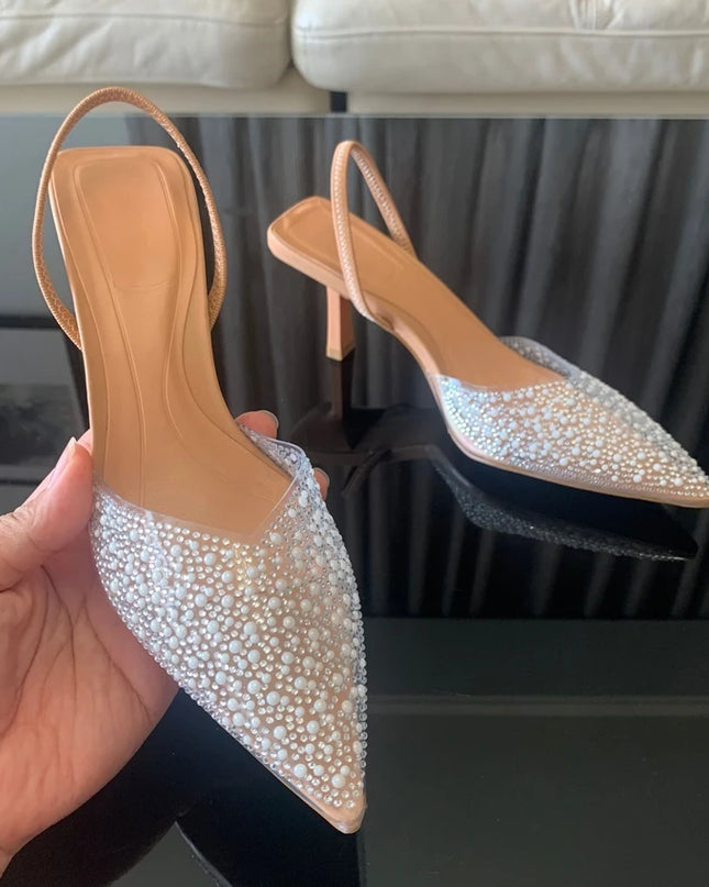 Women's Pointed Toe- Pearl Decoration High Heels