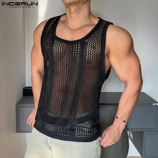 Incerun Men's Mesh Transparent Tank Top