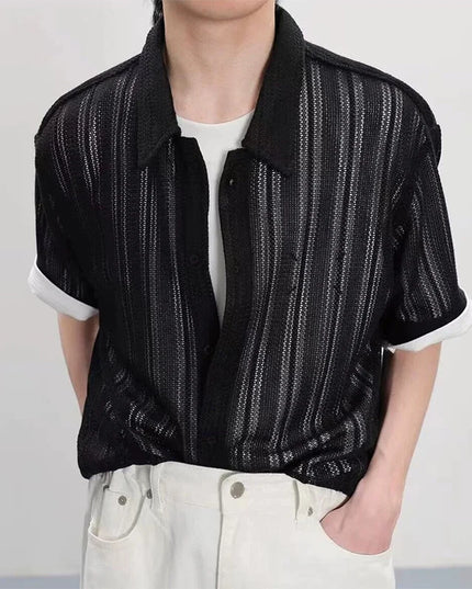 Stylish Men's Mesh Knitted Hollow-Out Transparent Shirt