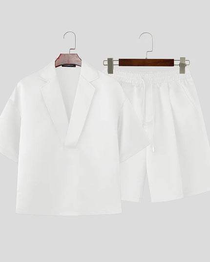 Incerun Men's Two-Piece Short Sleeve Shirt and Shorts Set