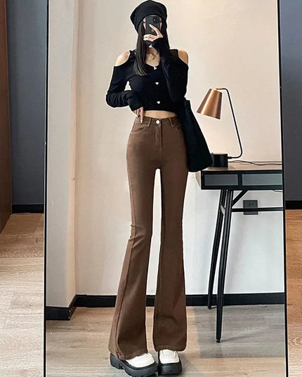High Waist White Jeans for Women - Slim Fit Flared Denim Pants