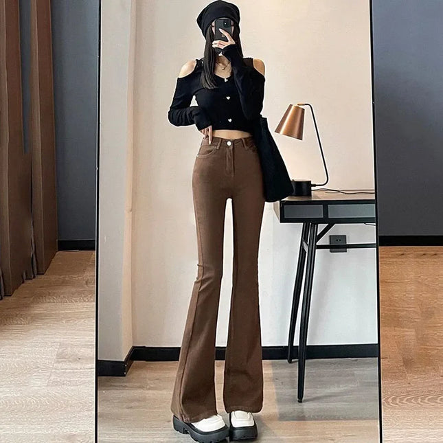 High Waist White Jeans for Women - Slim Fit Flared Denim Pants