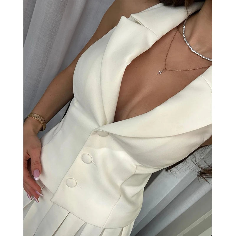 Women's Crop Top And Pleated Mini Skirt Set-2 Piece Outfit