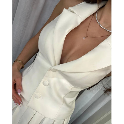 Women's Crop Top And Pleated Mini Skirt Set-2 Piece Outfit