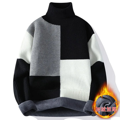 Men's Warm Fleece Turtleneck Sweater - Knitted, Loose Fit, Cozy Winter Pullover