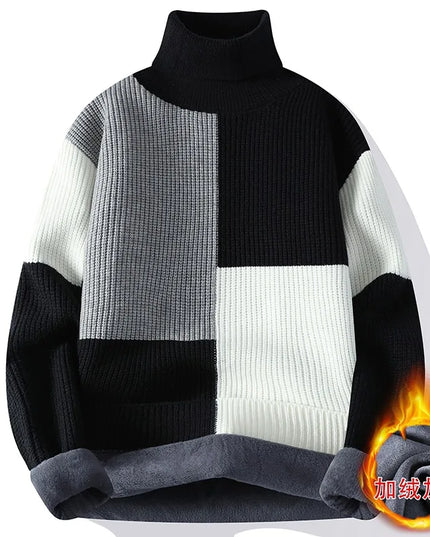 Men's Warm Fleece Turtleneck Sweater - Knitted, Loose Fit, Cozy Winter Pullover