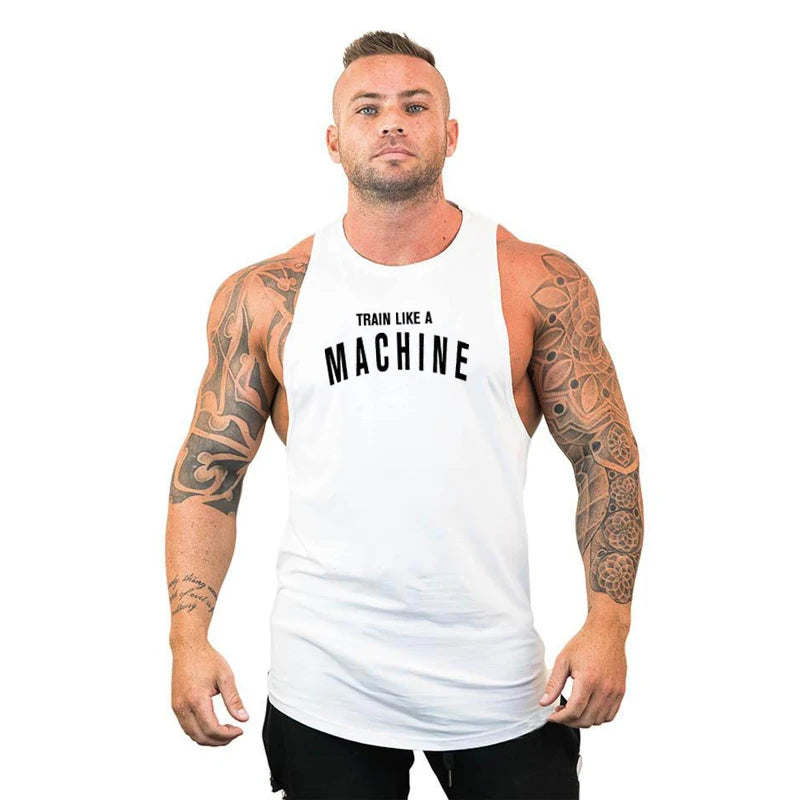 Men's Cotton Tank Top with "Train Like a Machine" Printed Design