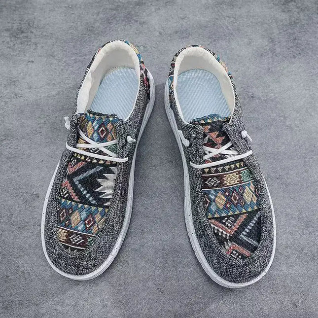 Men's Canvas Low Top Sneakers - Flat Sole, Vulcanized Style