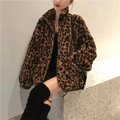 Women's Leopard Print Faux Mink Velvet Jacket - Imitation Mink Fur Coat for Women