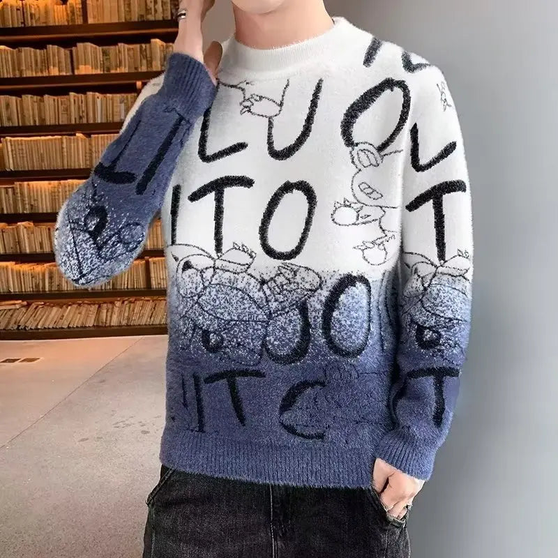 Men's Harajuku Knit Sweater with Letter Print