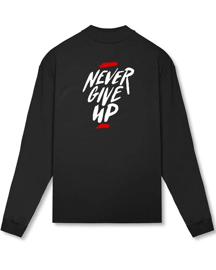Men's Never Give Up Print Oversized Cotton Turtleneck Sweater