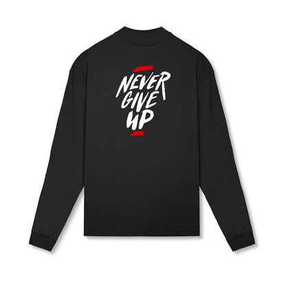 Men's Never Give Up Print Oversized Cotton Turtleneck Sweater
