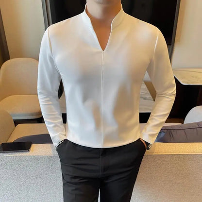 Men's V-Neck Long Sleeve Casual Slim Fit Shirt Sweater