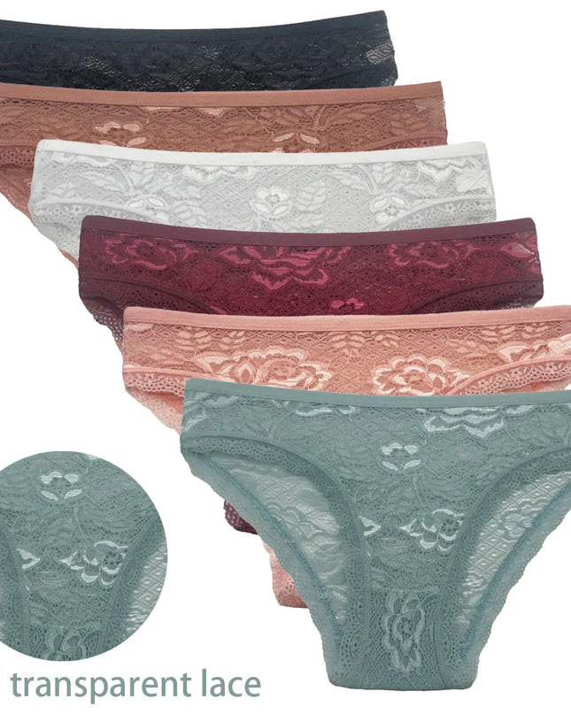 5-Piece Women's Lace Briefs Set - Transparent Low-Rise Panties