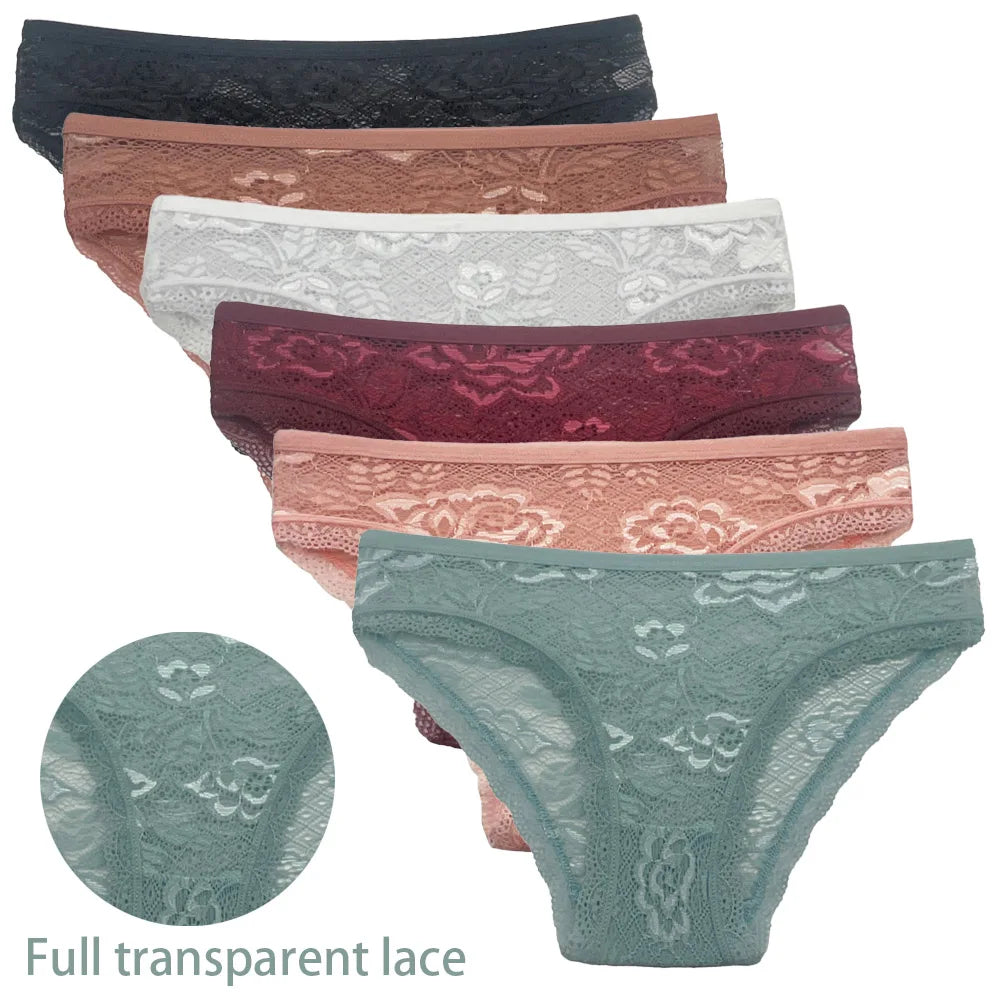 5-Piece Women's Lace Briefs Set - Transparent Low-Rise Panties