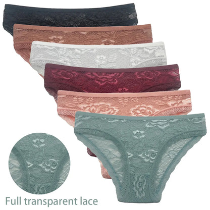 5-Piece Women's Lace Briefs Set - Transparent Low-Rise Panties