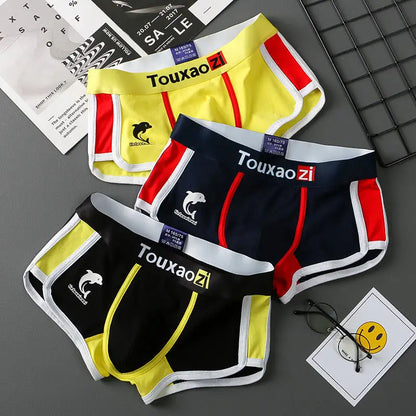 Men's Cotton Boxer Briefs - 3 Pack Underwear with Dolphin Print