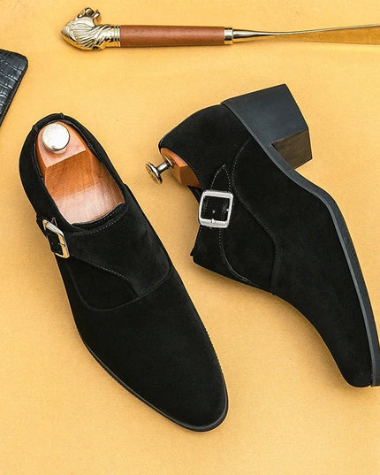 Men's 6CM Height-Boosting Platform Shoes with Pointed Toe and Buckle Decoration