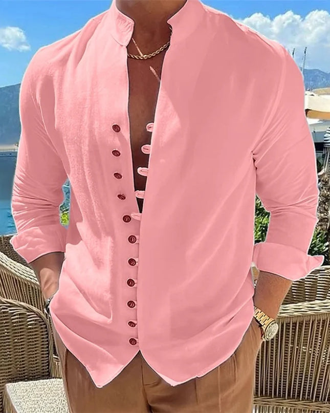 Men's Long Sleeve Button-Up Casual Shirt – Loose Fit - Various Colors