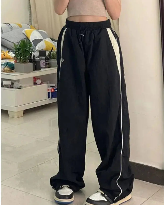 Women's Retro Loose-Fit Drawstring Casual Joggers - Wide Leg Fit